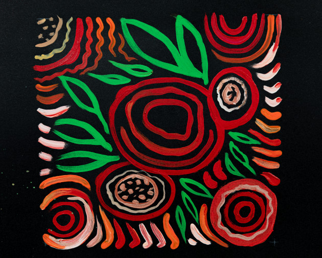 This artwork of a bush tomato was created for Djakitjuk Djanga: Native Foods and BotanicalsIndustry Development, a partnership program between the Federation of Victorian Traditional Owner Corporations and Agriculture Victoria to support Aboriginal-owned businesses to develop a local native foods and botanicals industry.
