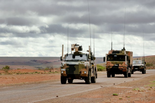 A Bushmaster, a famous Australian export story, during testing at Woomera. 
Defence