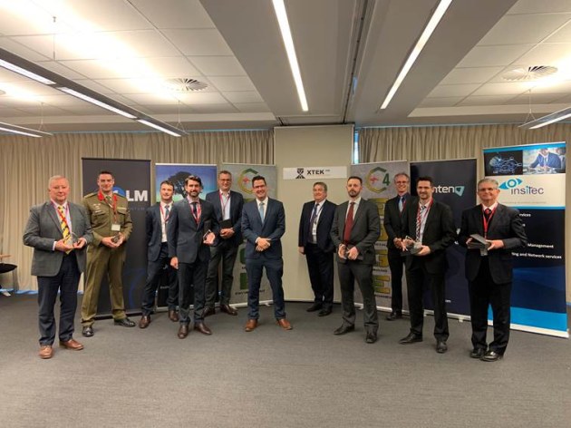 Left to right: Bob Quodling, COO, XTEK; Colonel Deane Limmer; Troy Huckstepp, COO, 1LM; Justin Bain, CEO, 3ME; Matthew Wilson, CEO, Penten; Senator Zed Seselja (ACT); Grant Sanderson, CEO, EOS Defence Systems; Bevan Jones, CEO Outlander Solutions; Michael Branch, CEO, Insitec; James Prior, Managing Director, SkyKraft; Peter Moran, CEO, Kord.