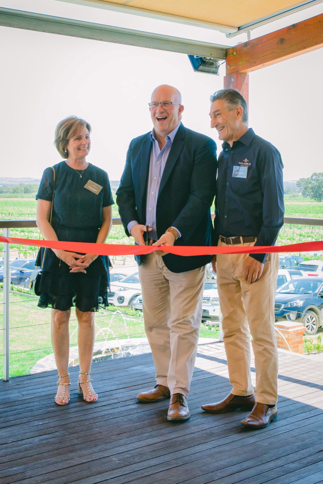 Calabria family opens its third Barossa site (L-R): Lena Calabria, Hon. David Ridgeway and Bill Calabria.