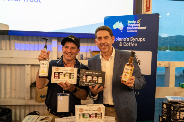 Treasurer and minister for trade and investment, Cameron Dick at the Taste of Tropical Queensland event with exhibitor Solano Syrups. 
Image: TIQ