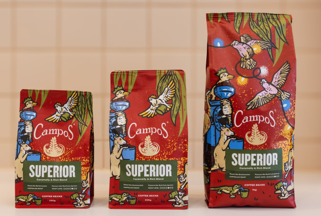 Campos Coffee has launched its limited-edition Aussie Christmas packaging design available across its &lsquo;Superior Blend&rsquo; coffee range.