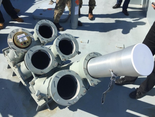 Terma&rsquo;s C-Guard Decoy Launching System with a CANTO Anti-Torpedo Decoy and a Chemring Launch Module - together designated NATO standard CANTO 130mm. Credit: Naval Group