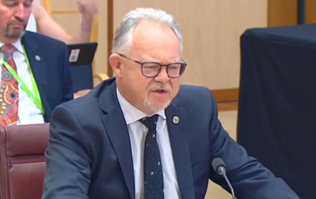 Outgoing CASA Director of Aviation Safety and CEO Shane Carmody gives evidence to the senate inquiry. (still from parliament house feed)