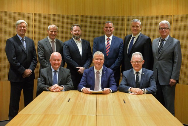 Happy faces in Canberra as the Flight Operations suite is completed. Back row L to R: Jim Davis, Regional Express; John Gissing, Qantas; Michael Monck, Chairman RA Aus; Rob Walker CASA; Rob Sharp, Virgin; Greg Russell, TAAAF. Front row: Patrick Murray, Chairman of ASAP; Deputy Prime Minister Michael McCormack and Shane Carmody, CASA CEO and Director of Aviation Safety. (Department of Infrastructure, Regional Development and Cities)