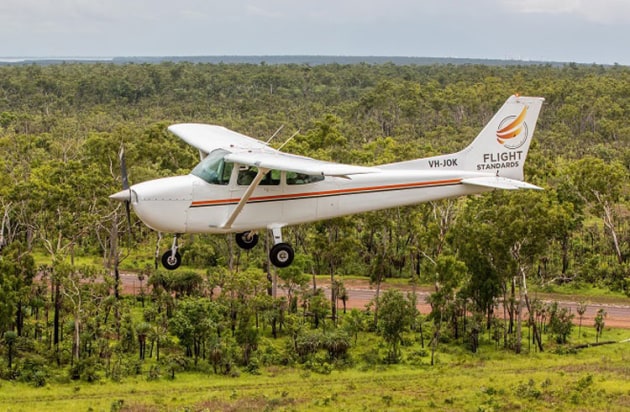 A Flight Standards C172 on approach to Delissaville in the NT. (Hels Orr)