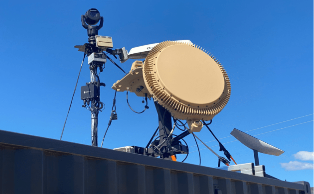 Command container module deployed at DroneShield&rsquo;s Blue Mountains test site, including the RPS-82 radar.
Credit: DroneShield
