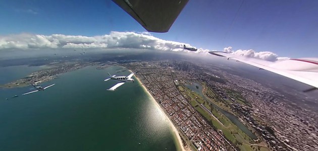 The fast balbo passes to the south of Melbourne CBD and over Albert Park Lake. (Pete Symons)