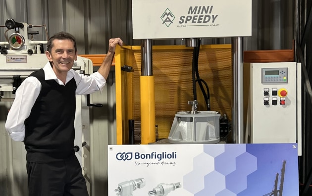Motion Control general manager Claude Masiero pictured with the new Bonfiglioli assembly machine.