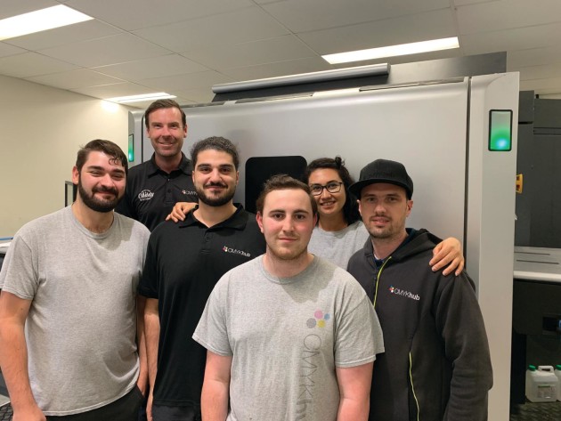 CMYKhub cadets and  staff: (l-r) Michael Damalas, digital floor supervisor;  Paul Norton, national sales director;  Sam Brikhia, estimator;  Frank Liparota, digital finisher; Wayan Robin, dispatcher; and Shannon Nankervis, Victorian digital manager