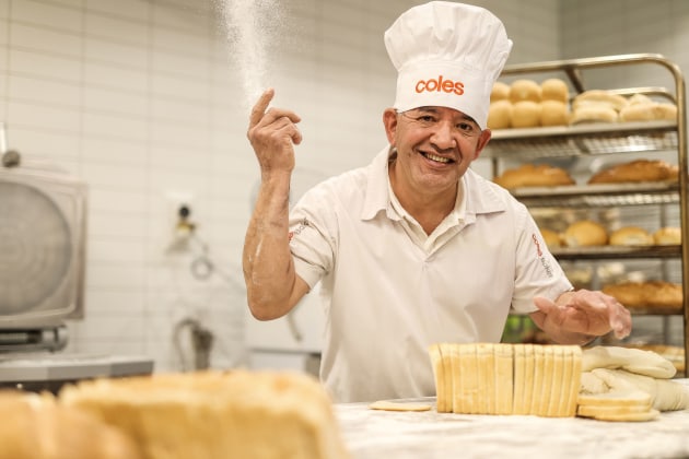 Coles baker Mauricio Luna. After two years of recipe and ingredient revisions, Coles has reduced the salt content in 46 of its Coles in-store bakery products by up to 25 per cent, or 76 tonnes a year.