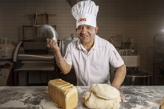 Coles baker Mauricio Luna. After two years of recipe and ingredient revisions, Coles has reduced the salt content in 46 of its Coles in-store bakery products by up to 25 per cent, or 76 tonnes a year.
