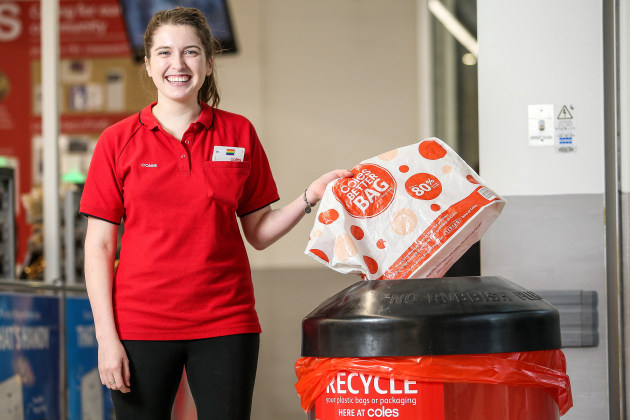 Team member from Collingwood Coles shows how REDcycling is done.