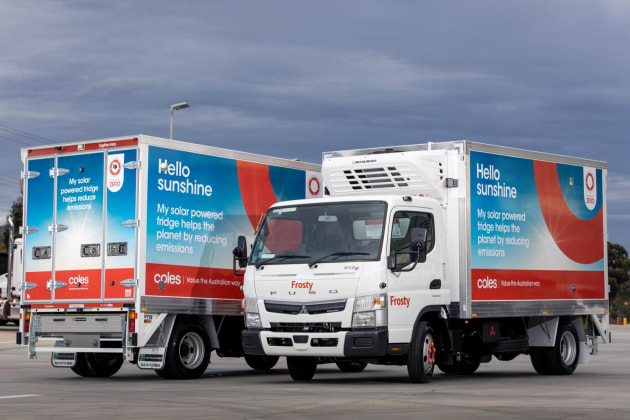 Coles trialled a fleet of delivery vans with solar-powered and battery operated fridges. Image: Coles Group