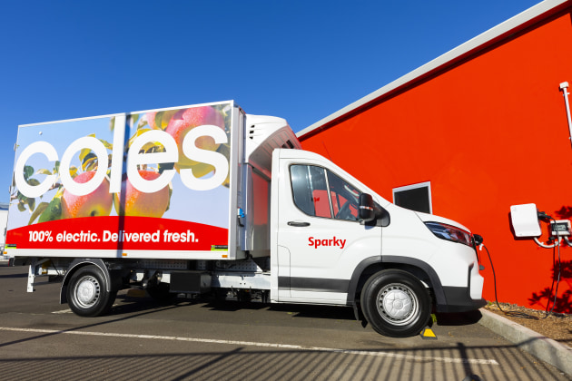 Coles first EV delivery van is now fulfilling Coles Online orders in Flagstone, Queensland. Image: Coles Group