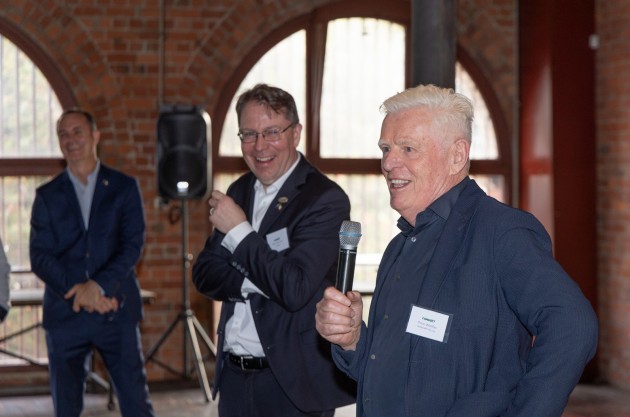 Combilift celebrates 21 years in Australia (L-R): Australia MD, Chris Littlewood, co-founder and MD, Martin McVicar, and Adaptalift founder and CEO, Peter Whiffen. (Image: Combilift)