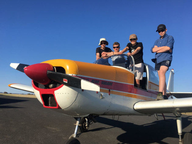 Coonabarabran Aero Club won the 2019 Aero Club of the Year award partly for their schools program. Left to right are Coonabarabran High School students Max Phillips, Lochie Campbell, George Bell and Toby Newton. (Shelley Ross)