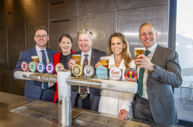 The Cooper clan celebrating the opening of the new $70 million facility (l-r) technical brewer, Iain Cooper, strategic development manager, Louise Cooper, managing director and chief brewer, Dr Tim Cooper, chair, Melanie Cooper, and board member and export manager, Andrew Cooper. (Image: Coopers)