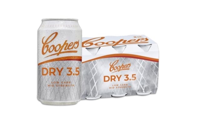 Coopers Dry 3.5 shares the quality and credentials of the popular full-strength Coopers Dry &ndash; low carb, fine filtered and low calories &ndash; but with less alcohol. Image: Coopers