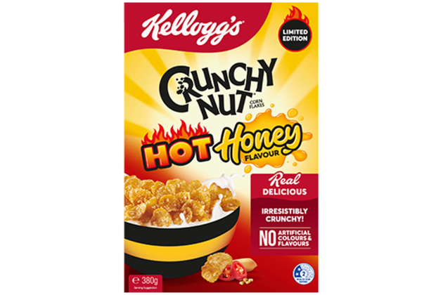 Crunchy Nut Hot Honey flavour cereal is available at Coles and Woolworths nationally for a limited time only.
