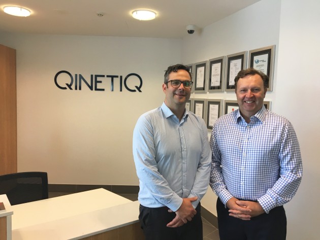 Dr Xavier Mulet, CSIRO (L) and Greg Barsby, MD QinetiQ. Credit: QinetiQ Australia