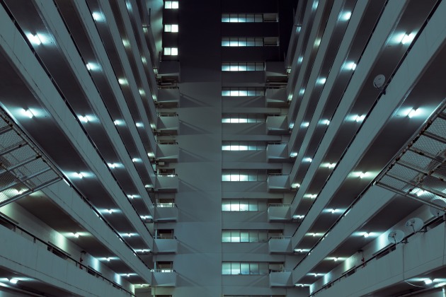 Kawaramachi Danchi. The vast interior courtyard space inside a danchi. &copy; Cody Ellingham.