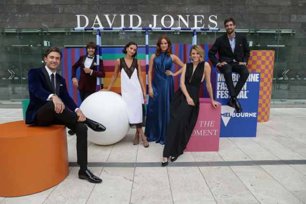 David Jones Special Guests: Jack Steele, Matt Ford, and Bella Thomas with friends of David Jones: Cameron Stephens, Victoria Lee and Tom Derickx at the Gala Runway presented by David Jones.