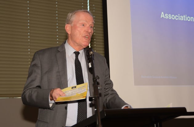 Telling it how it was: David Bell addresses the Australian General Aviation Alliance summit at Wagga Wagga in 2018. (Steve Hitchen)