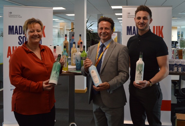 From left: Frugalpac Commercial Manager Paula Kendall, International Trade Minister Nigel Huddleston and Frugalpac Operations and Quality Control Manager Elliot Leeder.