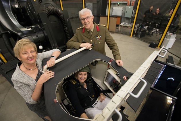 UMS Director Kerrie Parker, Member for Corangamite Sarah Henderson (seated), and ADF Director General of Combined Arms Fighting Systems Brigadier Greg McGlone.
Donna Squire
