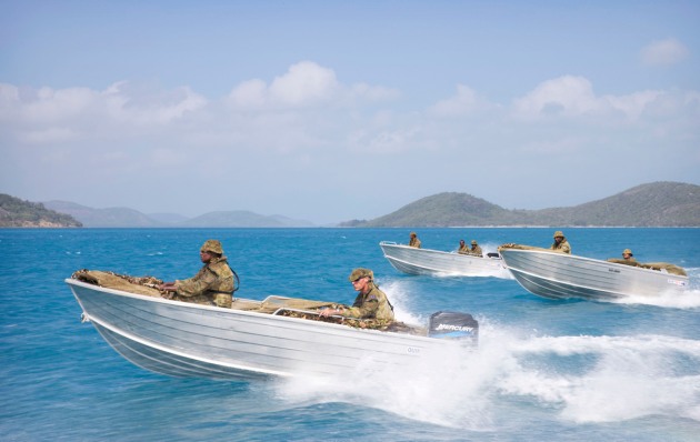Members of 51st Battalion, Far North Queensland Regiment conduct a patrol and surveillance exercise off Thursday Island in the Torres Strait.
Defence