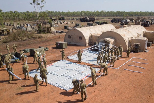 A Field Hospital under assembly at Batchelor Airfield in the NT during Exercise Pitch Black 2018.
Defence