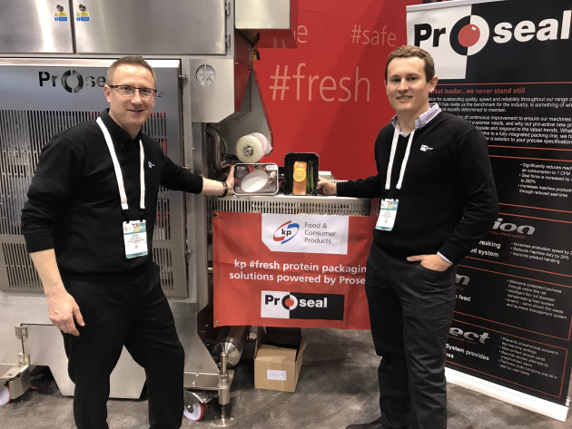 Derek Barrett and Evan Jones of Proseal show off the EvolveS skin packaging system for vacuum sealed meat trays, which it claims is 25% faster than counterpart machines. The company, which is an APPMA member in the Australian market, was exhibiting alongside tray and lidding film supplier Klockner Pentaplast.