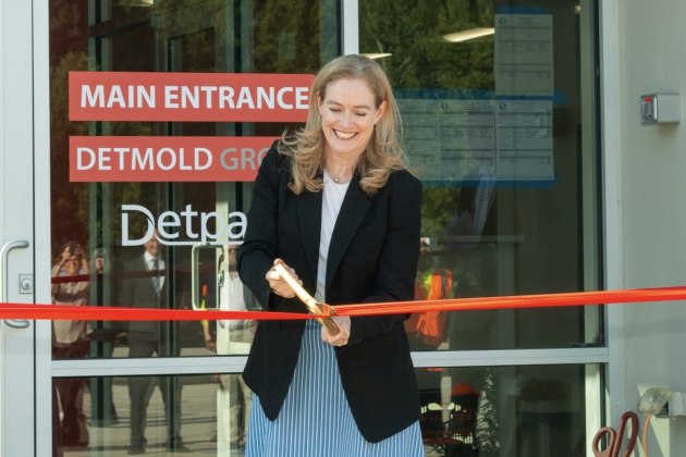 Detpak CEO Sascha Detmold Cox at the opening of the company&rsquo;s new manufacturing facility in Spartanburg, South Carolina.