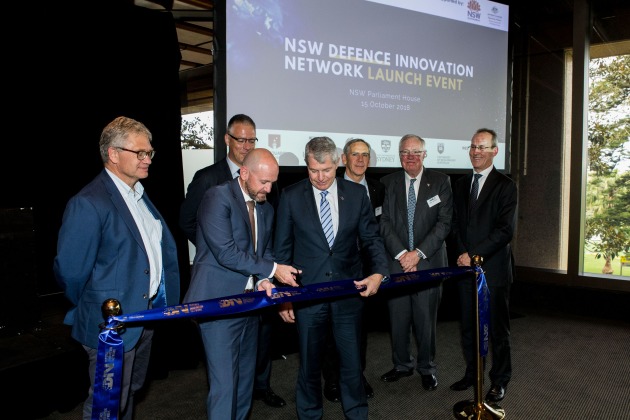 Professor Hugh Durrant-Whyte, Dr David Kershaw, Minister Blair, Senator David Fawcett, Air Marshal (retd) John Harvey, William Hutchinson, CMDR Peter Scott opening the DIN.
Defence Innovation Network