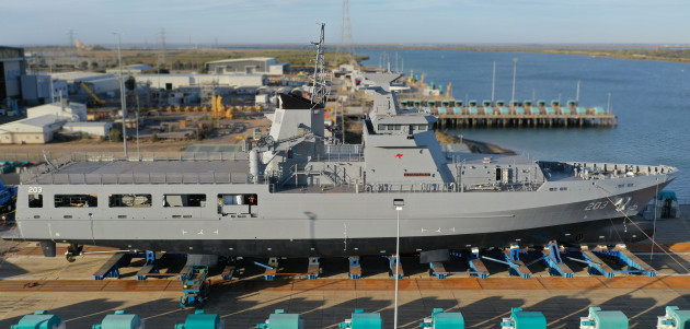 NUSHIP Arafura on the slipway. 

Credit: Defence