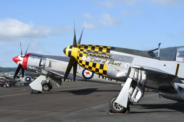 Mustang and Sea Fury wait for the adoring crowds to be let in at the start of the Sunday display. (Steve Hitchen)