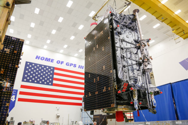 A GPS III satellite is prepared in its Colorado cleanroom ahead of its shipment to launch in Florida. 

Credit: Lockheed Martin