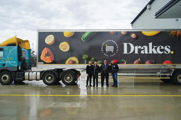 Drakes Supermarkets management team at the opening of its $125 million distribution centre. (L-R: director JP Drake, MD Roger Drake, GM Bob Soang, logistics manager Glenn Sutcliffe)