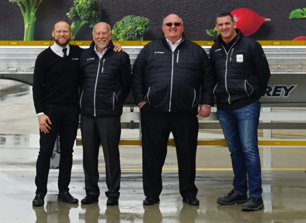 Drakes Supermarkets management team at the opening of its $125 million distribution centre. (L-R: director JP Drake, MD Roger Drake, GM Bob Soang, logistics manager Glenn Sutcliffe)