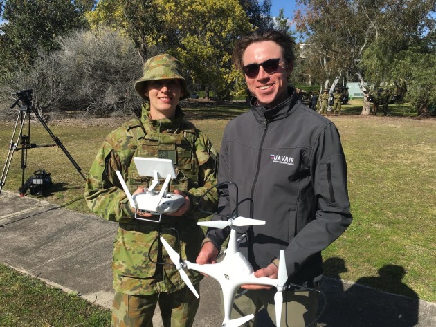 CPL Chelsea Purtle, one of the first trained Phantom operators, with Rick Calvert-Jackson from training provider UAVAir.
Ewen Levick