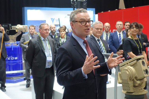 Minister Pyne speaking at the show. Credit: Nigel Pittaway