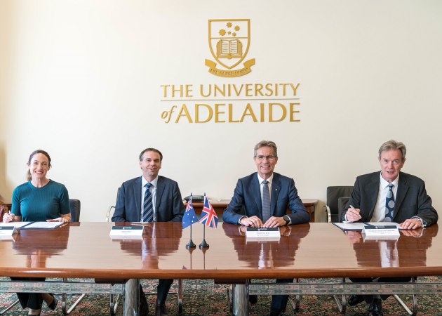 Deputy Vice-Chancellor (External Engagement) Dr Jessica Gallagher; Babcock CEO Andrew Cridland; University of Adelaide Vice-Chancellor and President, Professor Peter H&oslash;j AC and Babcock Managing Director AUKUS & International Sir Nick Hine KCB.
Credit: University of Adelaide