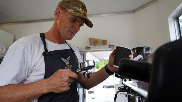Thomas, a proud father of two is now self-employed and running his own coffee shop business in Brisbane.