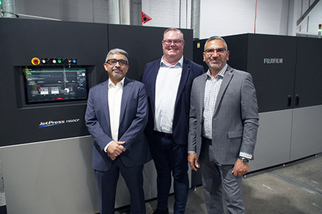 Transforming commercial print: (l-r) Vik Gulati (Westman Group), Steve Fisher (FUJIFILM Business Innovation Australia), and Harry Singh (Reacon Group)