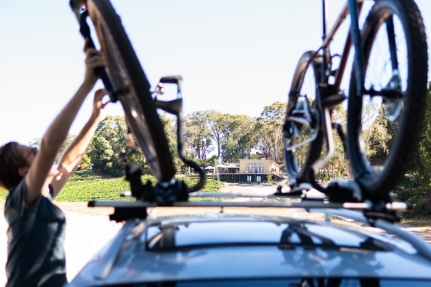 Prepping for the ride in the car park