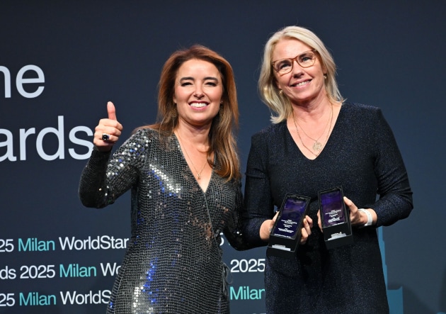 Luciana Pellegrino and Lindy Hughson, who picked up two trophies on behalf of BioPak.