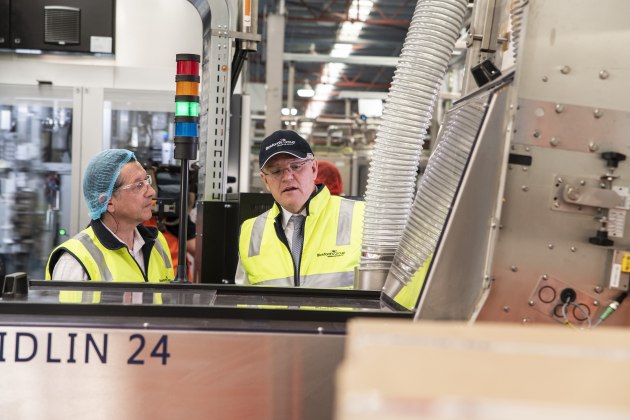 Prime Minister Scott Morrison and Bickford's owner Angelo Kotses