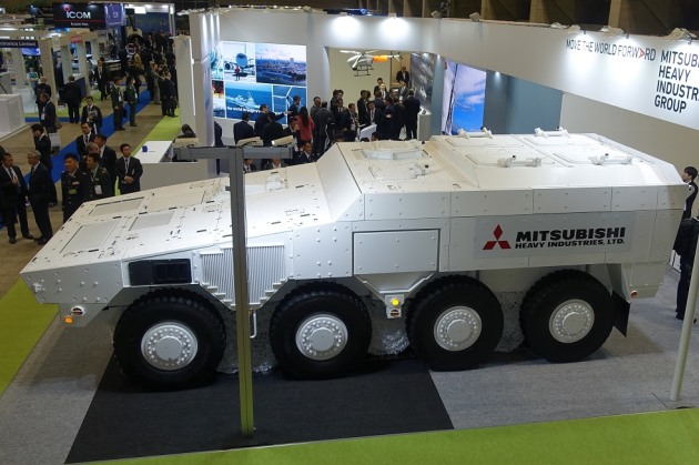 Mitsubishi Heavy Industries&rsquo; offering for the 8x8 armoured combat vehicle, which is based on the Type 16.
Nigel Pittaway