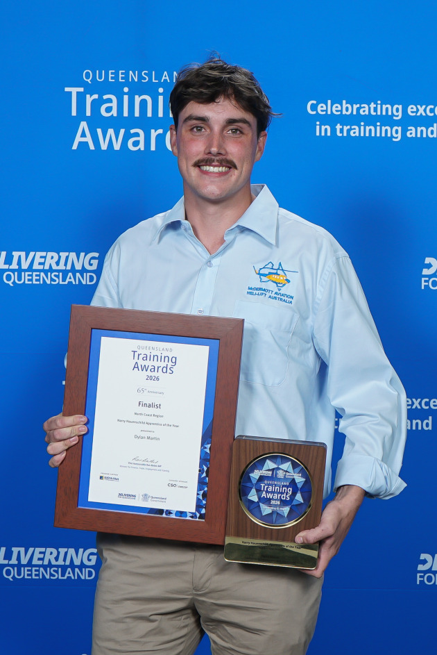 Dylan received the award at the regional final in Maroochydore on 31 July and will now represent the North Coast at the Queensland Training Awards State Final in Brisbane in September. (McDermott)